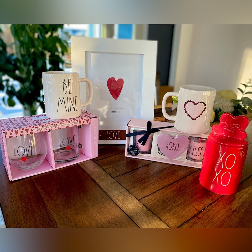 Rae Dunn Valentines Set - Picture Frame, Scented Candles, & Kitchen Drink ware